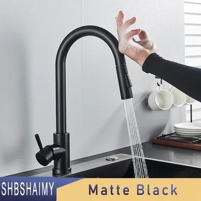 Produktbild von Küchenarmatur & Küchen-Wasserhahn - Sensorarmatur - Ausziehbrause - 360° Schwenkbar - Warm/Kalt - Einhebel - Einloch Deckmontage - Matt Schwarz