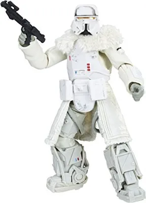 A Star Wars Range Trooper action figure is shown in a dynamic pose, holding a blaster rifle.