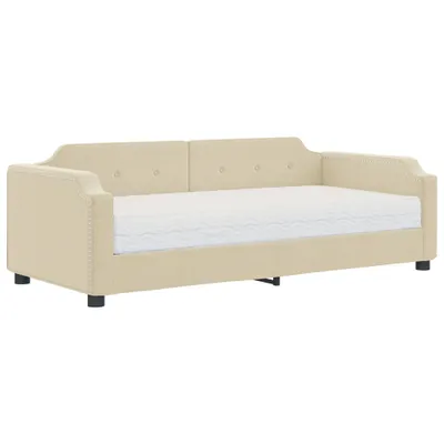 Image de Lit de jour avec matelas crème 90x200 cm tissu
