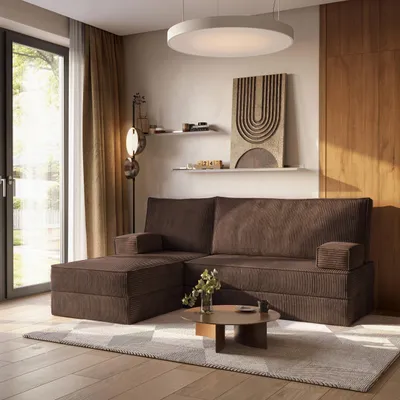 Produktbild von Masseno Ecksofa NOTIA mit Schlaffunktion, Modulares Schlafsofa aus Schaumstoff, Klappbares Bodensofa - Braun, POSO 06