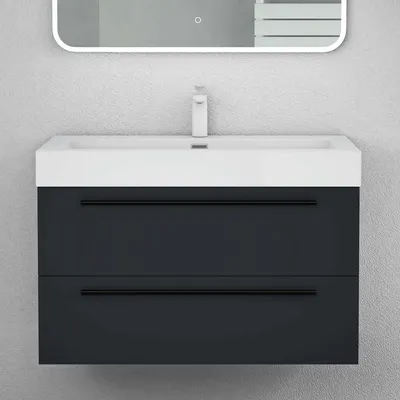 Produktbild von Mai & Mai Badmöbelset Komplett Set Waschbeckenunterschrank 90cm Unterschrank mit Waschschbecken aus Mineralguss Quadratto