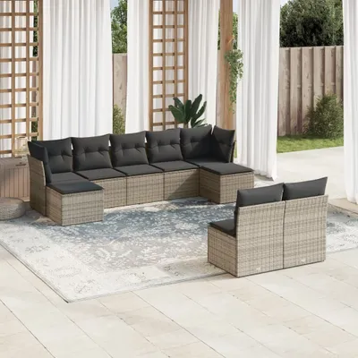 Produktbild von 9-tlg. Garten-Sofagarnitur mit Kissen Grau Poly Rattan 3250109