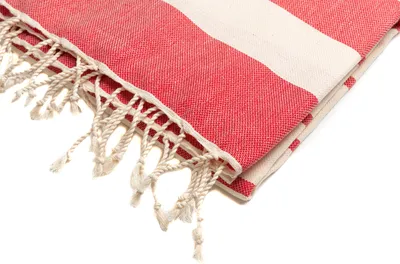 Produktbild von Saunatuch Strandtuch Hamamtuch Rot Gestreift 100% Baumwolle 100x180