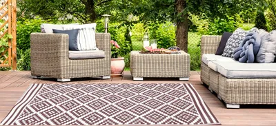 Produktbild von Kunststoffteppich Garten Outdoor Terrassen Teppich Modell: Austin in braun 240x300cm Modernes Design Hochwertige Qualität Keine Fussel oder Flusen