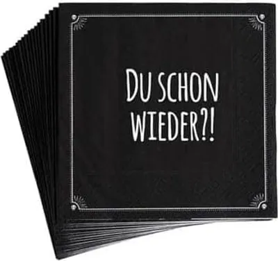 Produktbild von Pechkeks Servietten schwarz – Du schon wieder - Party Tischdeko Servietten mit Spruch für Freunde des schwarzen Humors, 33 x 33 cm, 10 Stück