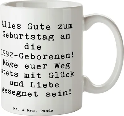 Produktbild von Mr. & Mrs. Panda Becher Spruch 1992 Geburtstag - Weiß - Geschenk, Geburtstagsgruß, Kaffeetasse, Happy Birthday, Erinnerungen, kaffeebecher bedruckt, Henkelbecher, Tasse