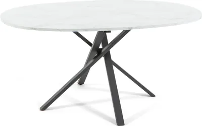 Immagine prodotto di Tavolo ovale 150×100 cm con struttura in metallo incrociato - design moderno, armonioso ed elegante, stabile e versatile, ideale per cucina, sala da pranzo o ufficio - CARLO - marmo bianco
