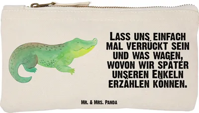 Produktbild von Mr. & Mrs. Panda Make-Up Tasche Krokodil Größe S Klein - Weiß - Geschenk, Beste Freundin, Abenteuerlust, Lieblingsmensch, Krokodile, Mäppchen, Schminktasche, Etui, Meer