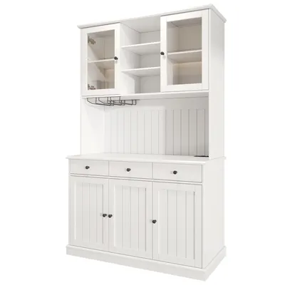 Produktbild von Flieks Küche Hochschränke mit Usb, Küchenschrank Buffetschrank mit Glastüren und Gläserhalter, Küchenbuffet 120x40x191cm, Weiß