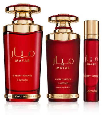 Zdjęcie produktu dla Lattafa Mayar Cherry Intense EDP 100 ml + EDP MINI 12 ml + Spray do włosów 50 ml, unisex