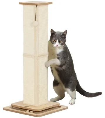 Image de Poteau à griffer 3-en-1 PawHut, poteau de 87 cm, arbre à chat en sisal avec balle
