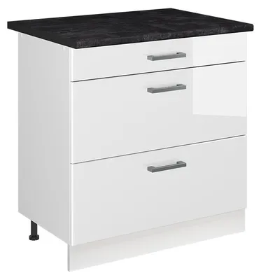 Imagen del producto de Mueble bajo de cocina Vicco R-Line Blanco alto brillo/Blanco 80 cm con 3 cajones encimera Antracita, Model 72372