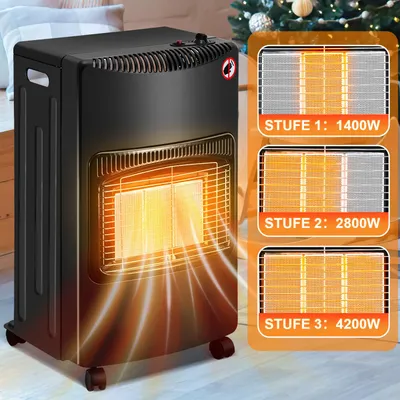 Produktbild von Peviasot Gasheizer 4200W Keramik, 3 Heizstufen, ODS & Kippschutz, inkl. Druckregler und Schlauch, 4 Rollen