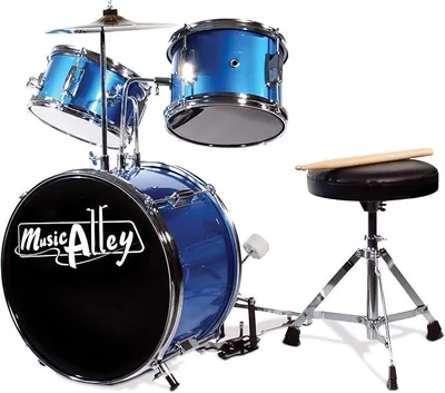 Produktbild von Kinderschlagzeug 3-teilig mit Hocker und Becken, Blau | Junior Schlagzeug für Kinder mit Bassdrum, Snare, Tom, Becken, Fußpedal, Hocker und Drumsticks für Anfänger