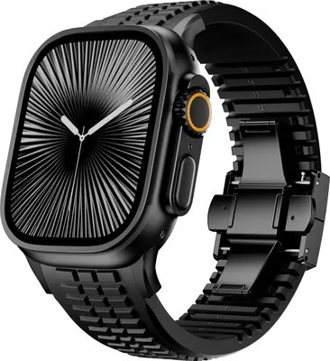 Produktbild von Strap-it Premium Silikonarmband - Luxus-Silikonarmband passend für Apple Watch Series 1/2/3/4/5/6/7/8/9/10/X/SE/Ultra (2) - Hochwertiges iWatch Armband für große Größen 44mm / 45mm / 46mm / 49mm (schwarz)