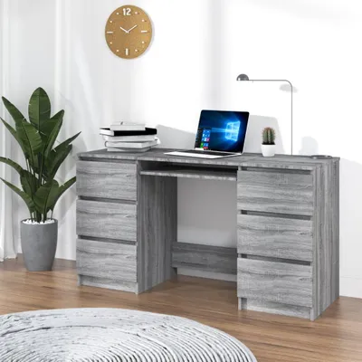 Produktbild von The Living Store Schreibtisch Grau Sonoma 140x50x77 cm Holzwerkstoff