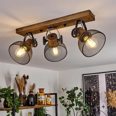 Produktbild von Cotes »Cotes« Deckenlampe, Holz/Metall, Braun/Schwarz Schirme, Gitter-Optik