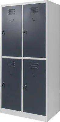 Zdjęcie produktu dla Szafka ubraniowa skrytkowa BHP metalowa Mega-M J-80/4 4-drzwiowa szara/grafitowy front 80x50x180cm skręcana