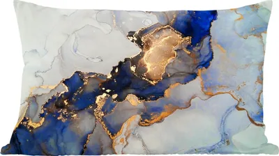 Produktbild von MuchoWow® Zierkissen Sofakissen Wohnzimmer Dekokissen 50x30 cm Marmor - Blau - Gold - Wohnzimmerdekoration - Polster mit Photo