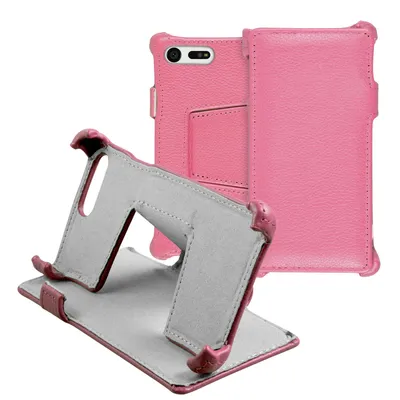 Produktbild von PhoneNatic Echt-Lederhülle kompatibel mit Sony Xperia X Compact - Leder-Case rosa + Glasfolie