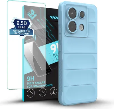Produktbild von Handy Hülle für Xiaomi Redmi Note 13 Pro 5G mit 9H Displayglas Displayschutz Plus Grip Case Cover Schutzhülle Softgrip Farbe: Hellblau
