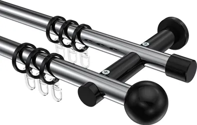 Produktbild von Interdeco Gardinenstange / Vorhangstange Chrom / Schwarz, Typ Platon Luino (Kugel), 20 mm Ø 2-läufig, 520 cm