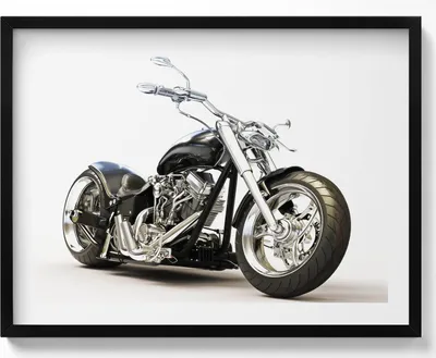 Produktbild von Schwarzes Motorrad– Wandbild mit Rahmen – Gerahmtes Bild  – Wanddekoration – 80x60 cm –  Schwarz Rahmen