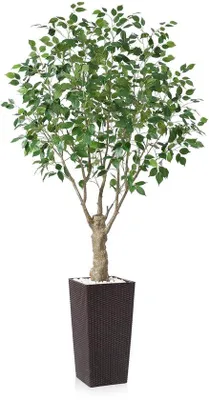 Image de Faux arbres artificiels 210 cm, ficus artificiel, marron, résistant aux UV, pour l'extérieur