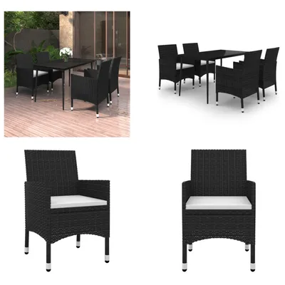 Image de vidaXL 5 pcs. Salon de jardin avec coussins Poly Rotin et verre - Meubles de jardin - Meubles d'extérieur - Table et chaise de jardin