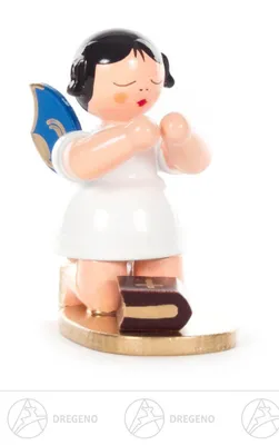 Produktbild von Engel mit Bibel - Blaue Flügel - kniend (6cm) von Kunstgewerbe Uhlig