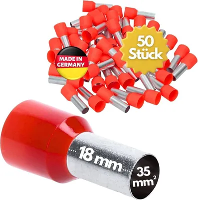 Produktbild von 50 Stück Kalitec AE3518RT Aderendhülsen isoliert 35mm² 18mm lang rot I Germany I Industriequalität