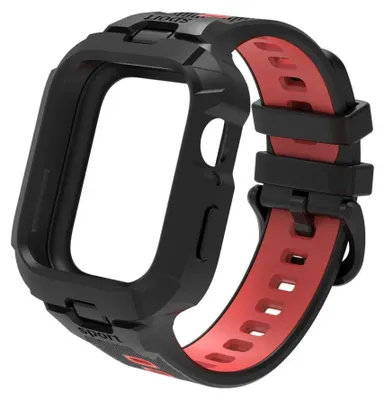 Immagine prodotto di Bracciale in silicone con cornice protettiva - Huawei Watch Fit 4 Pro - Bracciale e custodia protettiva 2-in-1 - Chiusura a scatto - Nero/Rosso