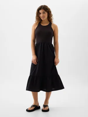 Produktbild von GAP Damen Ärmelloses Midikleid mit Rundhals, Rüschen und betonter Taille, Schwarz, XXS