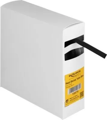 Produktbild von DeLOCK Schrumpfschlauch Box, mit Innenkleber, Schrumpfungsrate 3:1, 5 m x 7,9 mm schwarz, Schrumpfschlauch, Schwarz, Polyolefin, 5 m, 7,9 mm, 1 Stück(e)