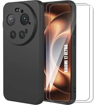 Image de Coque + 2 Verres Trempés pour Xiaomi 17 Ultra, Silicone Liquide Slim Antichoc Anti-Rayures Noir