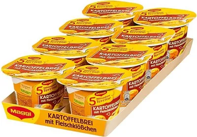 Produktbild von Maggi Kartoffelbrei mit Fleischklößchen 5 Minuten Terrine 8 x 46 g