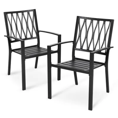 Produktbild von Stapelbare Gartenstühle 2er Set, pulverbeschichtetes Eisen, Schwarz