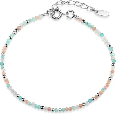 Produktbild von MATERIA by Matthias Wagner Edelstein Armband Mondstein Amazonit Rhodonit weiß türkis apricot 17-19,5cm verstellbar SA-34