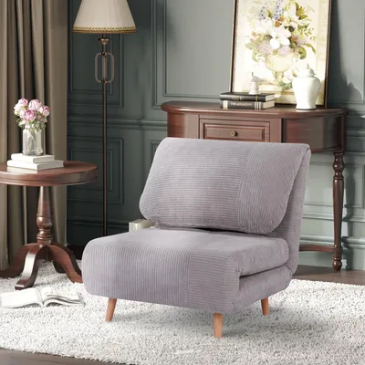 Produktbild von Schlafsessel Gästebett 2-in-1 Cord-Optik, Schlafsofa verstellbar 3-stufig, Polyester, Hellgrau | 82x87x89 cm | 24,1 kg | dicke Schaumstoffpolsterung