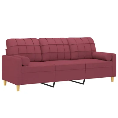 Produktbild von vidaXL 3-Sitzer-Sofa mit Zierkissen Weinrot 180 cm Stoff