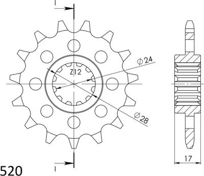 Produktbild von Ritzel Supersprox 520 - 15Z CST-1295:15|feinverzahnt 24,0/28,0
