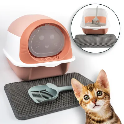 Produktbild von LINUMA® kleines Katzenklo mit Deckel abnehmbar - Katzen Klo mit Katzenstreumatte, Streuschaufel & Aktivkohlefilter - Katzenklo - Pink