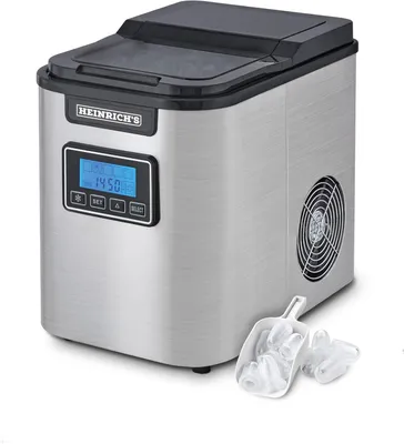 Produktbild von HEINRICHS Eiswürfelmaschine, Eiswürfelbereiter mit Timer, 3 einstellbare Eiswürfelgrößen, LCD-Display, 2,2 Liter Wassertank, Selbstreinigungsfunktion, Edelstahl, 120 W Leistung Heinrich´s