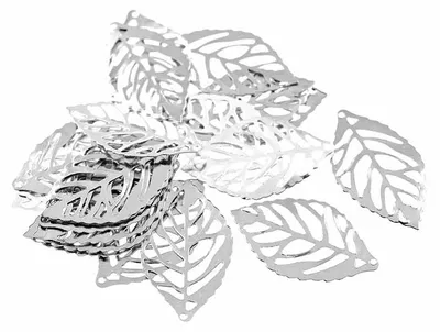 Produktbild von Vintageparts Blatt-Anhänger filigran silberfarben 23 x 13mm für Ketten und Ohrschmuck, 20 Stück