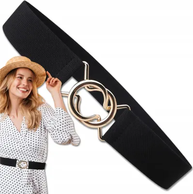 Immagine prodotto di EDIBAZZAR | Cintura elastica da donna per abito vita nera fibbia dorata larga
