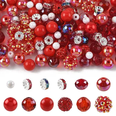 200-teiliges Bubblegum-Perlen-Set, rot, für DIY-Schmuck