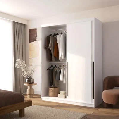 Produktbild von Kleiderschrank Weiß mit Schubladen Schiebetüren Garderobenschrank 160 cm modern ADAPTE