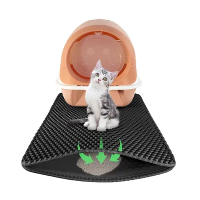 Produktbild von LINUMA® (Schwarz, 60 x 40 cm) Katzenklo Matte, Katzenstreu Matte, Katzenmatte Katzenklo, Matte Katzenklo Unterleger, Katzenstreumatte, Matte Katzenklo