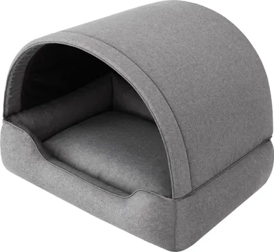 Produktbild von TexCorp Haustierbett Hundehöhle, Graphit, 82x58 cm, für Hunde und Katzen, 2-in-1, mit abnehmbaren Bezügen, Souffleurkasten-Form, Materialien: Ökoleinen Inari, Polyethylenschaum, Polypropylenvlies, gemahlener Polyurethanschaum, Polen
