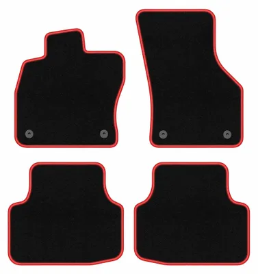 Zdjęcie produktu dla Dywaniki samochodowe welurowe CARLUX-RED do: Audi A3 8Y IV (2020-, sedan, liftback, kombi, avant) czarne z czerwonym obszyciem, z mocowaniami